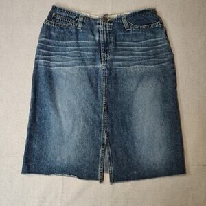 Vintage R4R Rave Jeans Denim Skirt Y2K Blue Front Slit Raw Hem Size 5